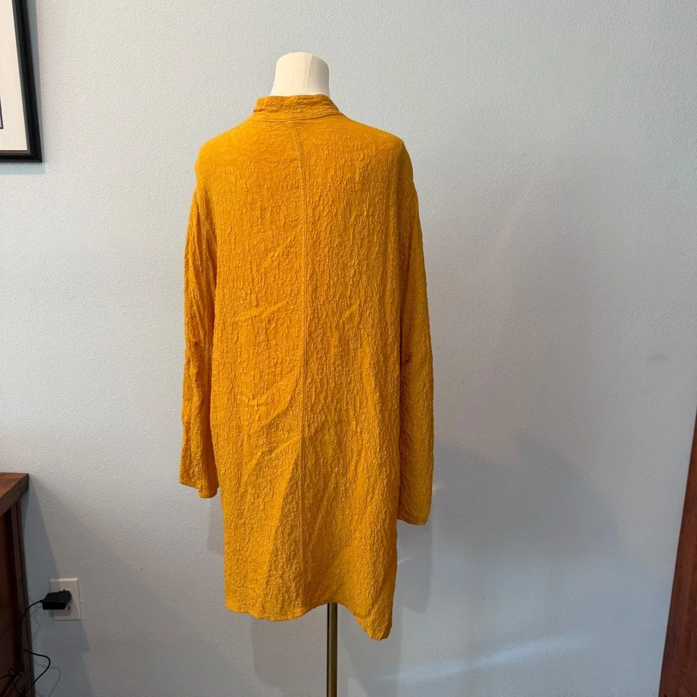 URU 100% Silk Yellow Crinkle Tunic Mandarin Collar Frog Toggle Lagenlook Large - Picture 7 of 14